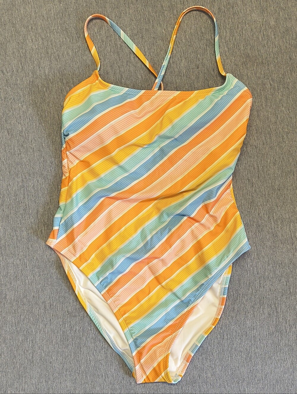 Shade & Shore Women’s Diagonal Stripe Scoop Neck X‑Back One‑Piece – Multi (M)